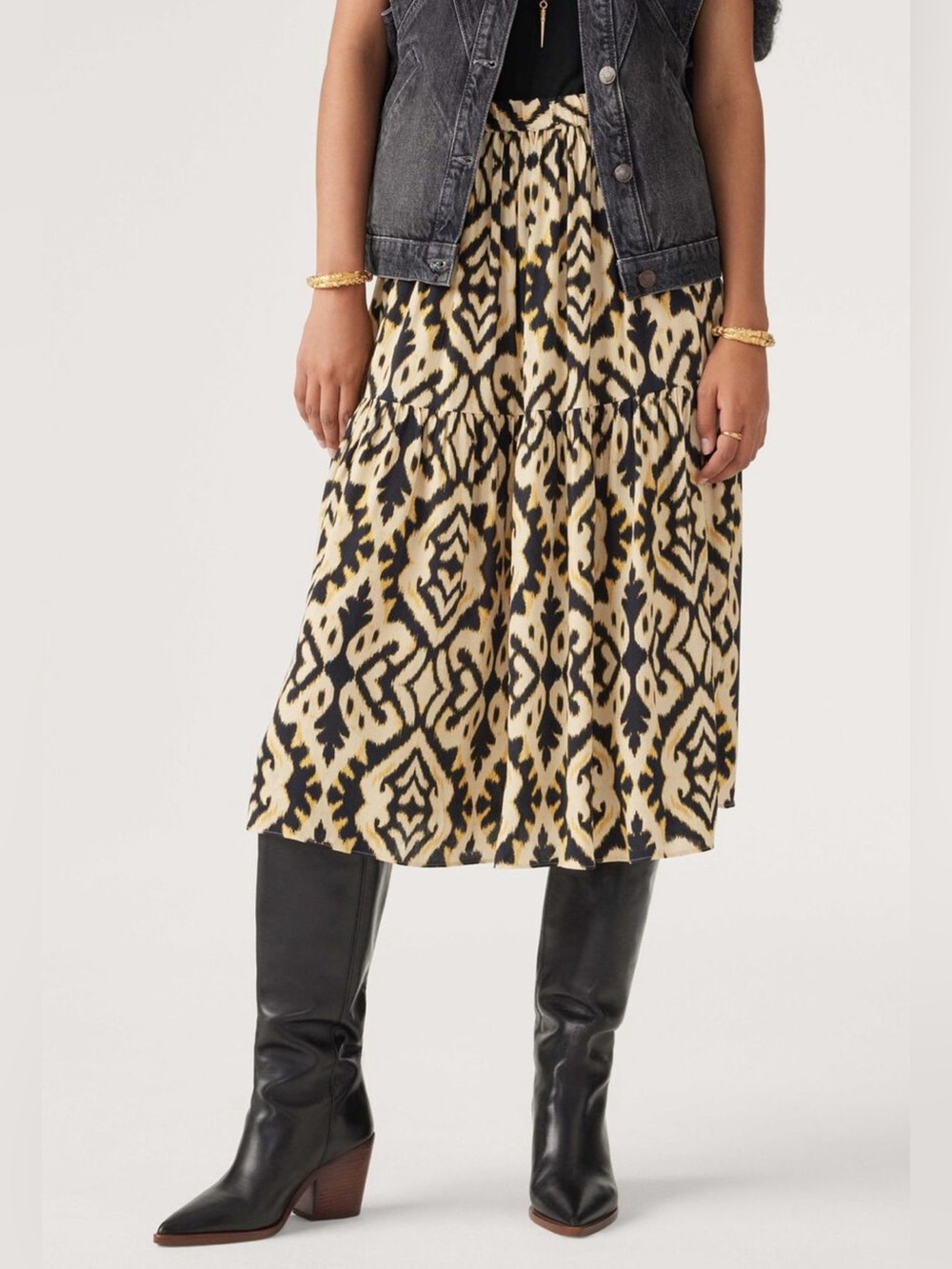 ba&sh Licoli Midi Skirt in Yellow Print - 36 (Small)